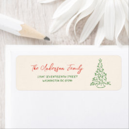 Retro  Hand getekende Unieke Boom Kerst Etiket