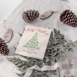 Retro  Hand getekende Unieke Boom Kerst Feestdagen Kaart