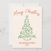 Retro Hand getekende Unieke Boom Kerst Feestdagenkaart (Voorkant)