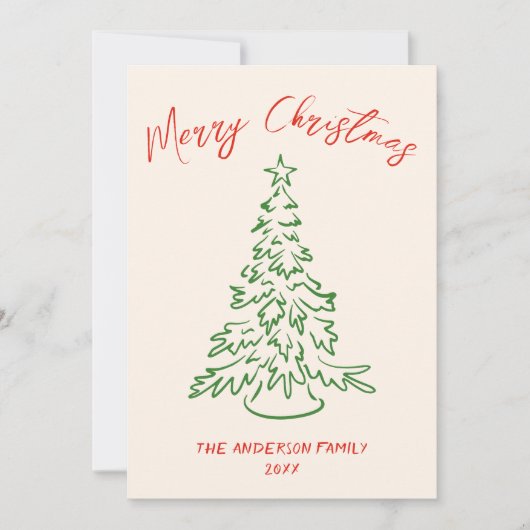 Retro Hand getekende Unieke Boom Kerst Feestdagenkaart (Voorkant)