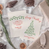 Retro Hand getekende Unieke Boom Kerst Feestdagenkaart