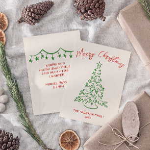 Retro  Hand getekende Unieke Boom Kerst Feestdagenkaart