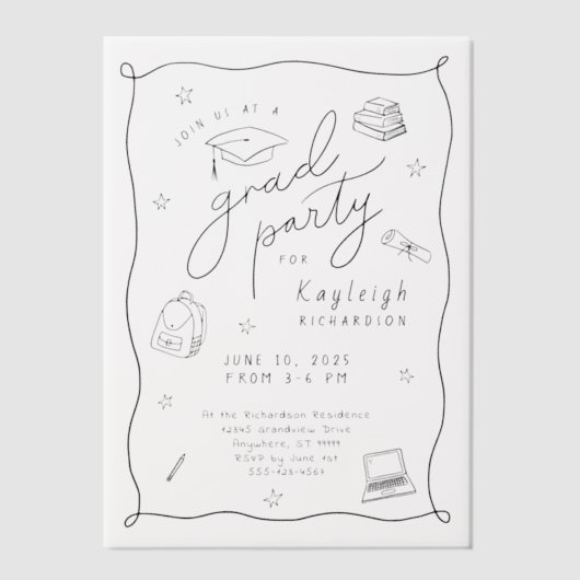 Retro Hand getrokken Afstudeerder Party Vellum Uit Vellum Uitnodigingen (Voorkant)