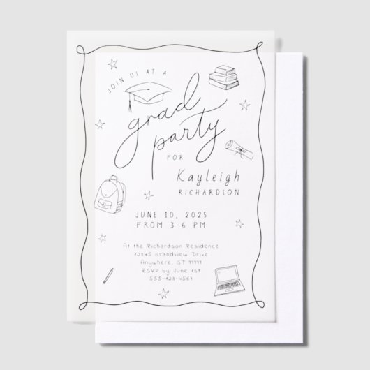 Retro Hand getrokken Afstudeerder Party Vellum Uit Vellum Uitnodigingen (Offset)