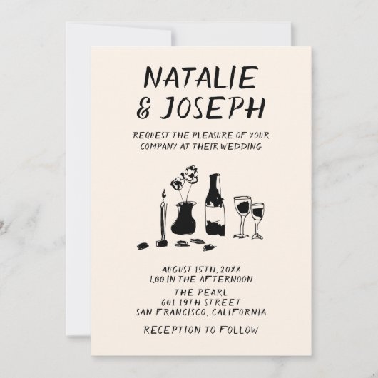 Retro Hand getrokken alles in een champagne bruilo Kaart (Voorkant)