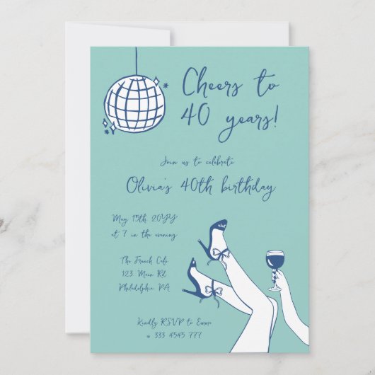 Retro hand getrokken BIrthday Party uitnodiging (Voorkant)