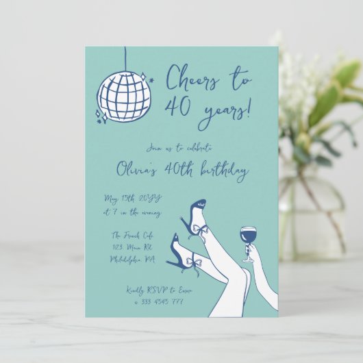 Retro hand getrokken BIrthday Party uitnodiging (Staand voorkant)