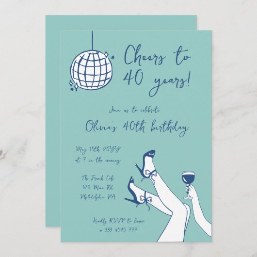 Retro hand getrokken BIrthday Party uitnodiging (Voorkant / Achterkant)