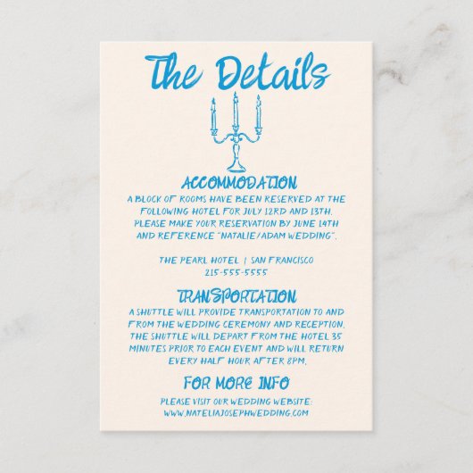 Retro Hand getrokken blauw eigenzinnige bruiloft d Informatiekaartje (Voorkant)