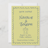 Retro Hand Getrokken Blauw Groen Funky Foto Huweli Save The Date (Voorkant)