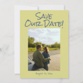 Retro Hand Getrokken Blauw Groen Funky Foto Huweli Save The Date (Achterkant)
