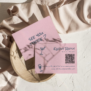 Retro Hand Getrokken Blush Roze Funky QR Code Huwe RSVP Kaartje
