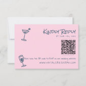 Retro Hand Getrokken Blush Roze Funky QR Code Huwe RSVP Kaartje (Voorkant)