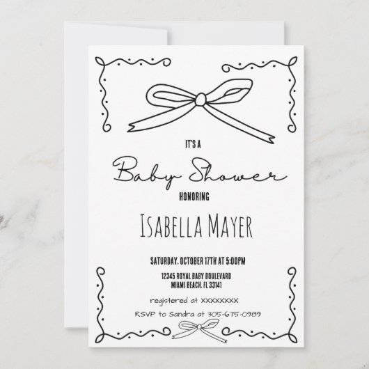 Retro Hand getrokken boog Baby shower uitnodiging (Voorkant)