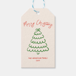 Retro  Hand getrokken Boog Tree Unique Christmas Cadeaulabel