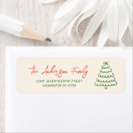 Retro  Hand getrokken Boog Tree Unique Christmas Etiket