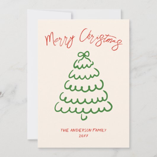 Retro Hand getrokken Boog Tree Unique Christmas Feestdagenkaart (Voorkant)