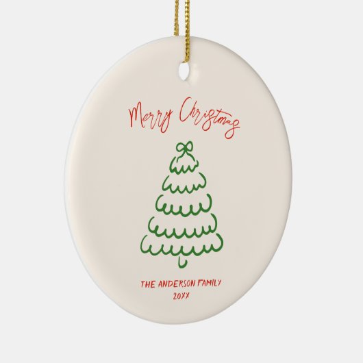 Retro Hand getrokken Boog Tree Unique Christmas Keramisch Ornament (Rechts)