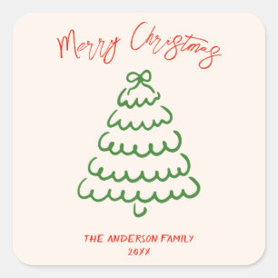 Retro  Hand getrokken Boog Tree Unique Christmas Vierkante Sticker