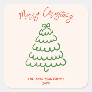 Retro  Hand getrokken Boog Tree Unique Christmas Vierkante Sticker