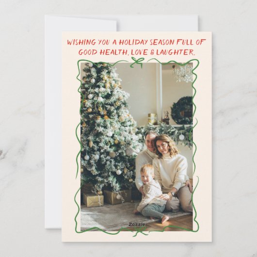 Retro  Hand getrokken Bow Tree Foto Kerst Feestdagenkaart (Achterkant)