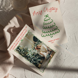 Retro  Hand getrokken Bow Tree Foto Kerst Feestdagenkaart