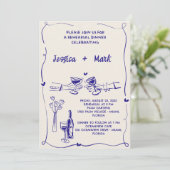 Retro Hand getrokken bruiloft repetitie diner Kaart (Staand voorkant)