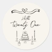 Retro Hand Getrokken Cake Kaarsen Fun 21st Verjaar Ronde Sticker (Voorkant)