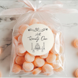 Retro Hand Getrokken Cake Kaarsen Fun 21st Verjaar Ronde Sticker