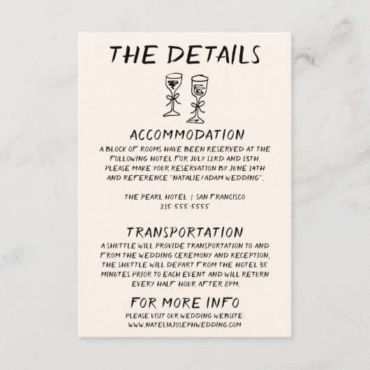 Retro Hand getrokken Champagne eigenzinnige bruilo Informatiekaartje (Voorkant)