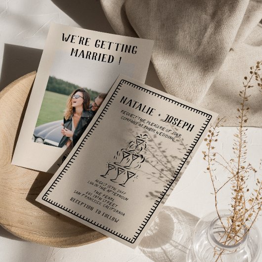 Retro Hand getrokken champagne oud geld foto bruil Kaart