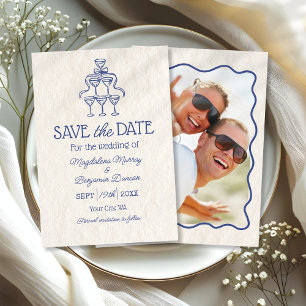 Retro Hand getrokken Champagne Toren Foto bruiloft Save The Date