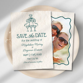 Retro Hand getrokken Champagne Toren Foto bruiloft Save The Date