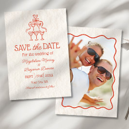 Retro Hand getrokken Champagne Toren Foto bruiloft Save The Date