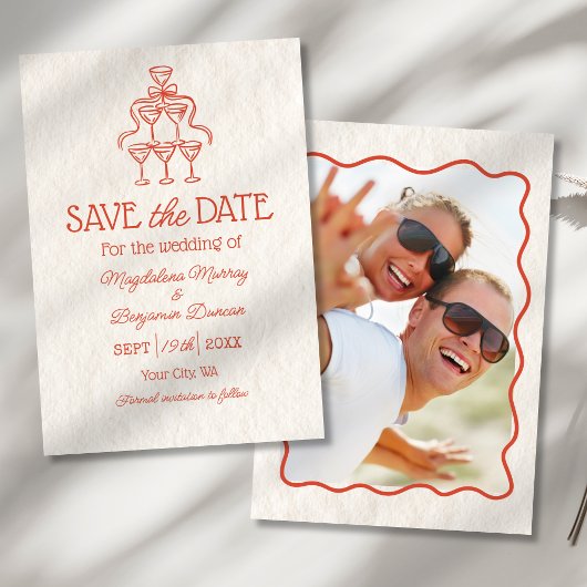 Retro Hand getrokken Champagne Toren Foto bruiloft Save The Date