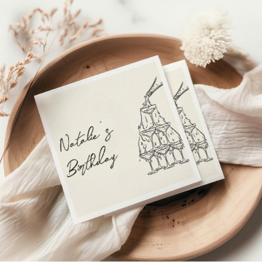 Retro Hand getrokken Champagne Tower Fun Verjaarda Servet