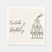 Retro Hand getrokken Champagne Tower Fun Verjaarda Servet (Voorkant)