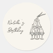 Retro Hand getrokken Champagne Tower Verjaardagsfe Ronde Sticker (Voorkant)