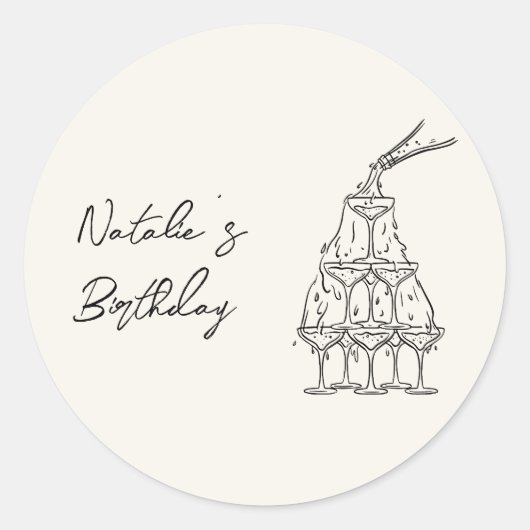 Retro Hand getrokken Champagne Tower Verjaardagsfe Ronde Sticker (Voorkant)