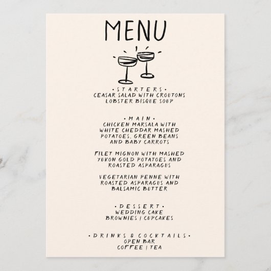 Retro Hand getrokken champagneglazen eigenzinnige Menu (Voorkant)