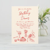 Retro Hand Getrokken Coquette Verjaardag Diner Fot Kaart (Staand voorkant)