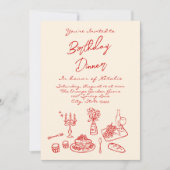Retro Hand Getrokken Coquette Verjaardag Diner Par Kaart (Voorkant)