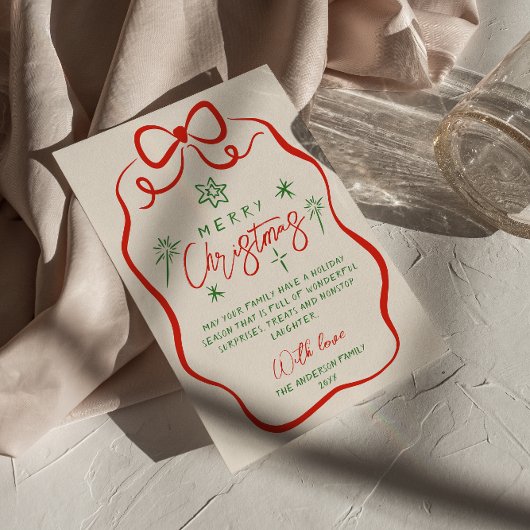 Retro  Hand Getrokken Eigenzinnige Boog Kerst Feestdagenkaart