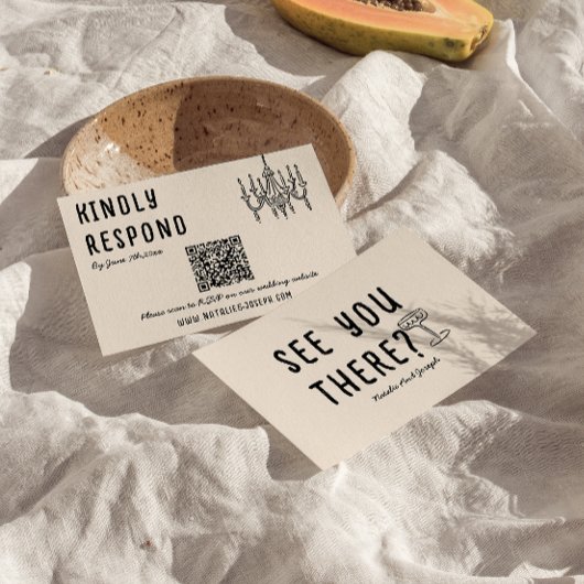 Retro Hand Getrokken Eigenzinnige Moderne QR Code  RSVP Kaartje