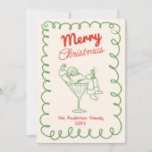Retro Hand getrokken Fun Santa Champagne Kerstmis Feestdagenkaart (Voorkant)