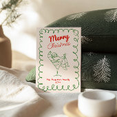 Retro Hand getrokken Fun Santa Champagne Kerstmis Feestdagenkaart