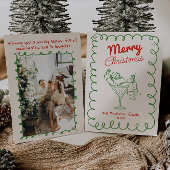 Retro Hand getrokken Fun Santa Champagne Kerstmis Feestdagenkaart