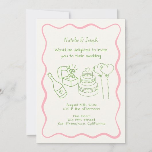 Retro Hand getrokken Funky Modern Alles In Een Bru Kaart (Voorkant)