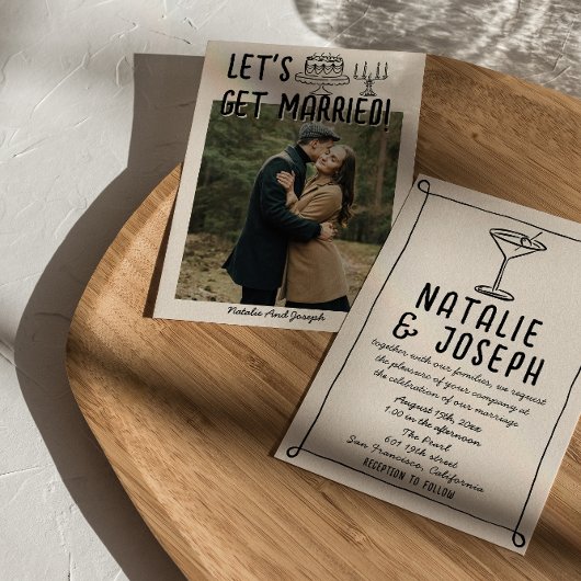 Retro Hand Getrokken Geschreven Cocktail Foto Wedd Kaart