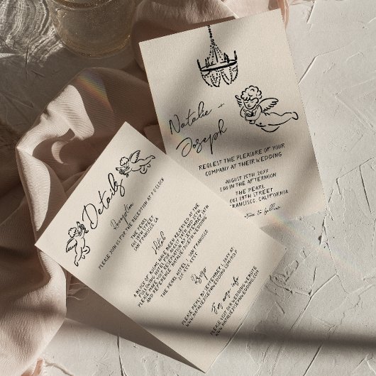 Retro Hand getrokken geschreven Cupido Alles in ee Kaart